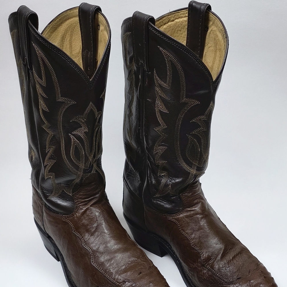 Tony Lama Dark Brown full quill and smooth quill ostrich men's western boots